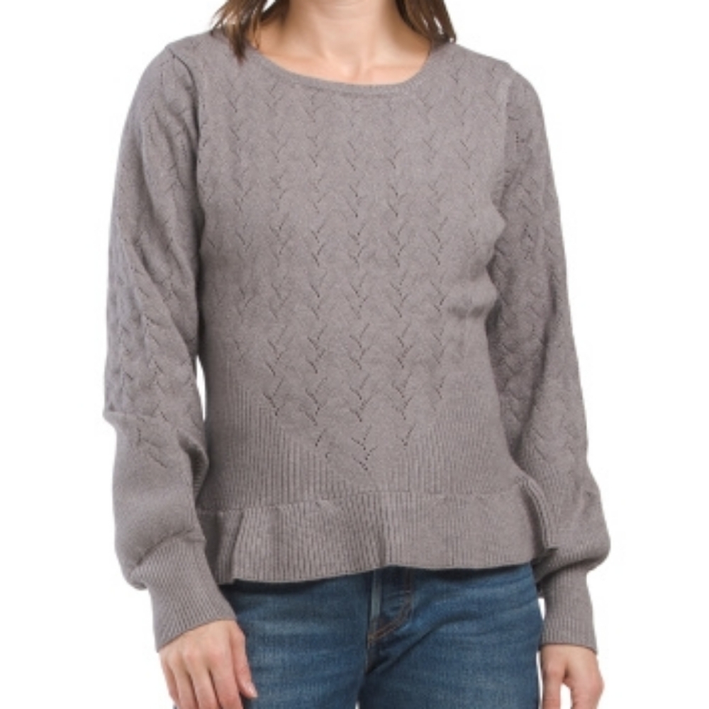 NWT - Cyrus "Heather Gray" Peplum Pullover Crew Neck Sweater - Size L